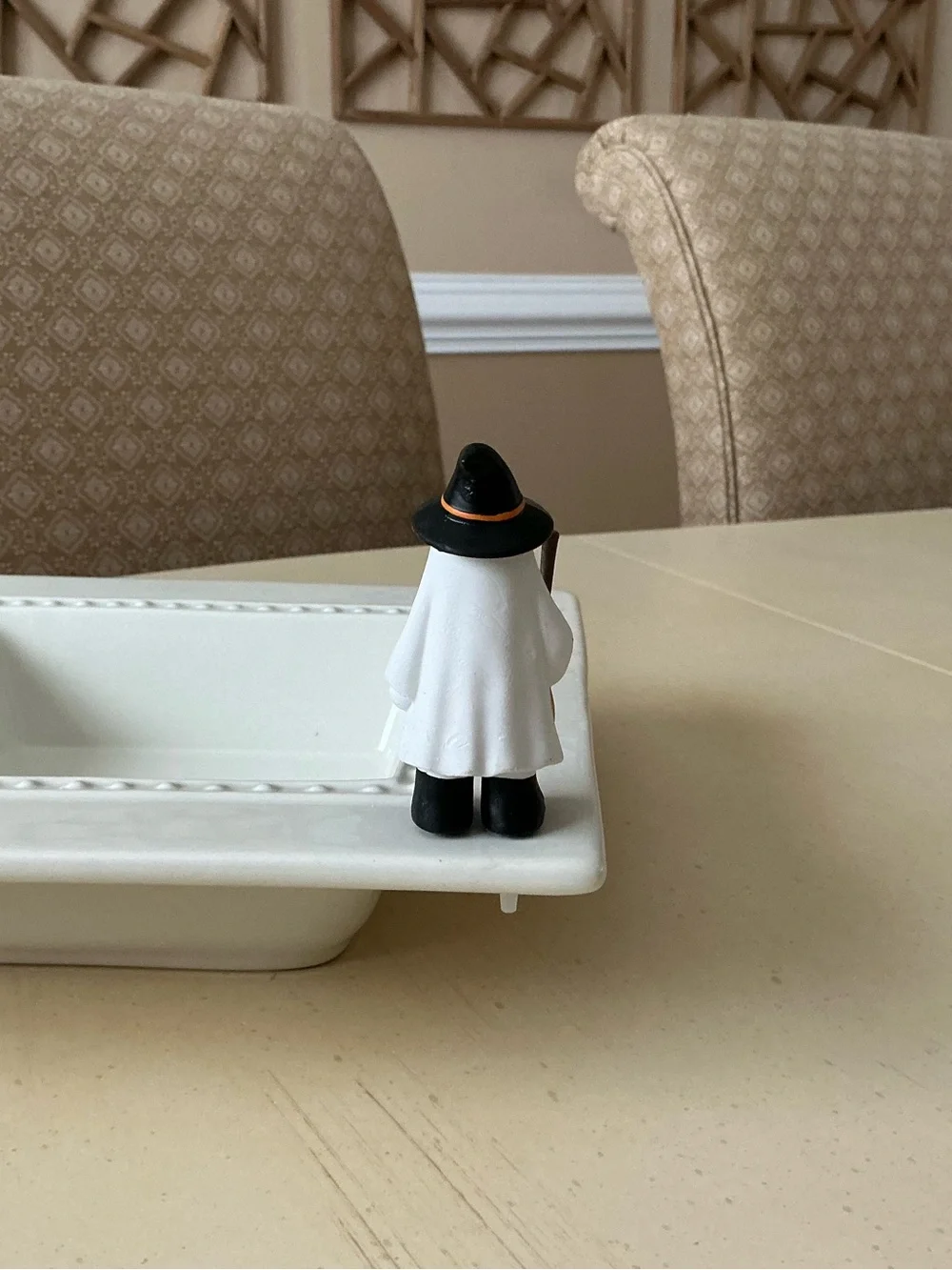 Little Ghost With Witch Hat and Broom Decoration 🧹